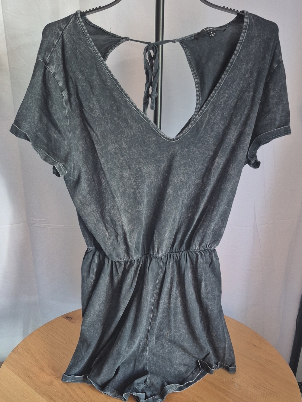 Lulu's Washed Black V-Neck Tie-Back Crop Romper